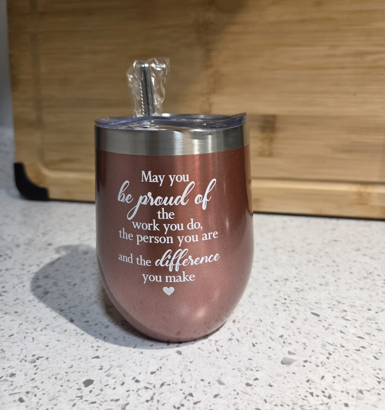Rose Gold Tumbler with Straw