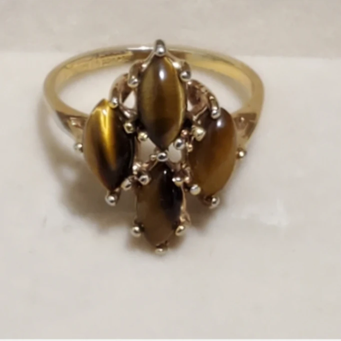 Antique Tiger Eye Marquise Cluster Ring