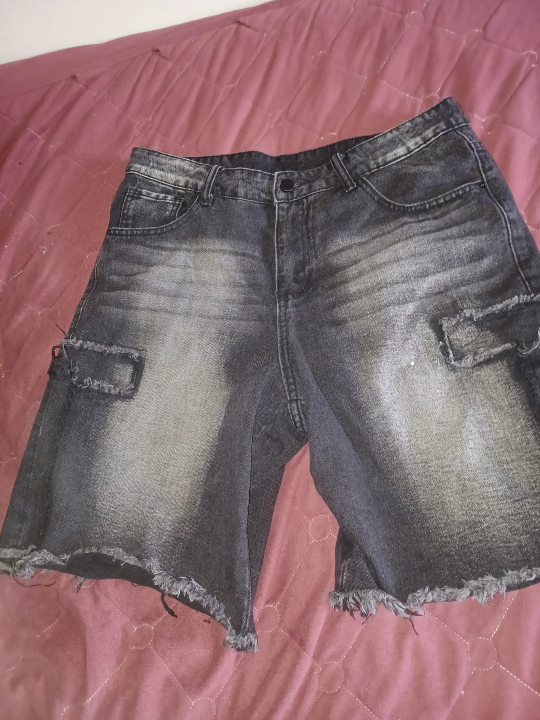 MANFINITY Men's Black Denim Cargo Shorts Size M