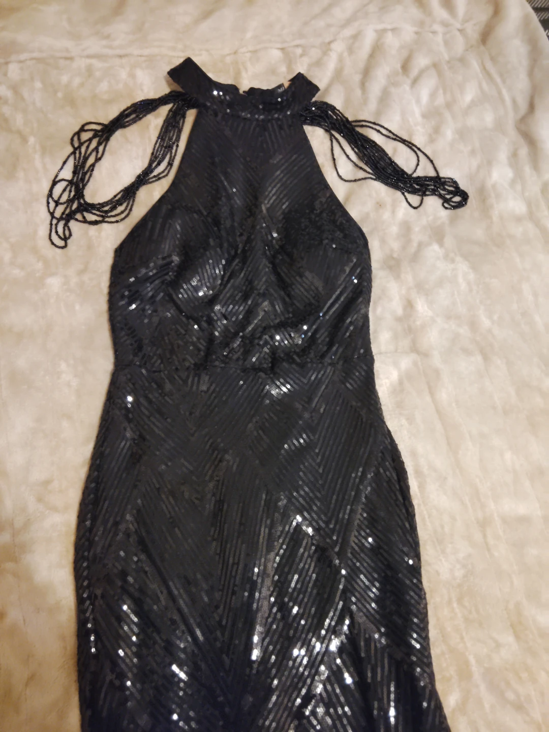 Black Sequin Halter Neck Gown - photo 2