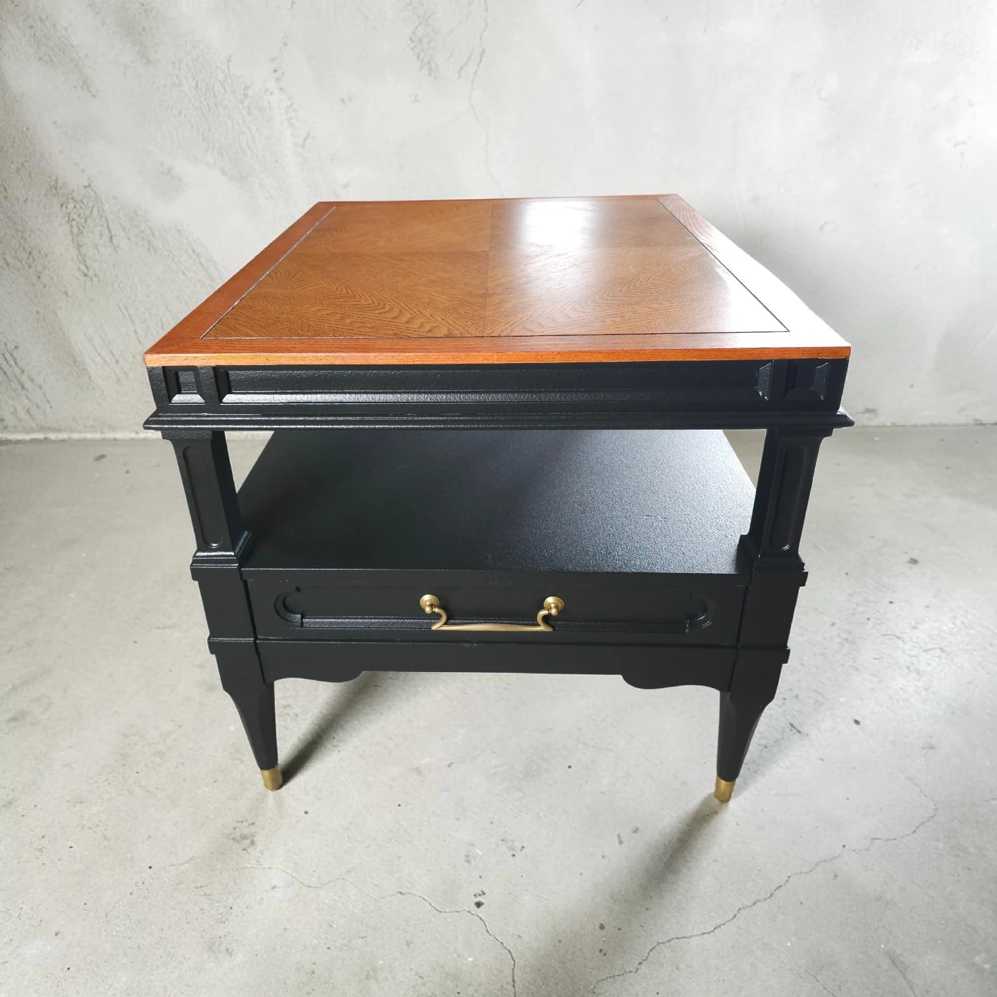 Vintage End Table with Drawer - Wood Top & Black Base - photo 2