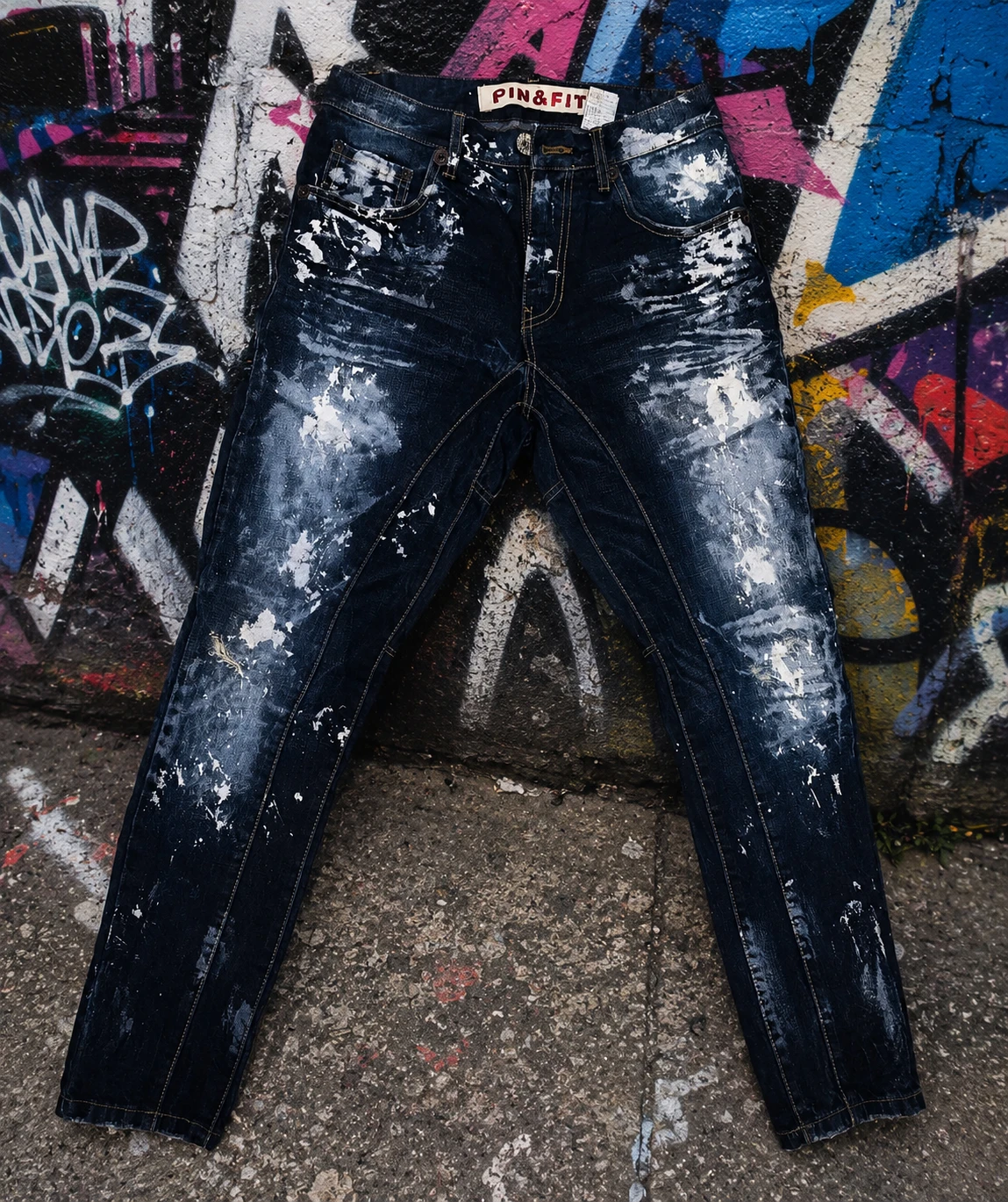 Unisex PIN&FIT Distressed Paint Splatter Jeans - Size S (28)