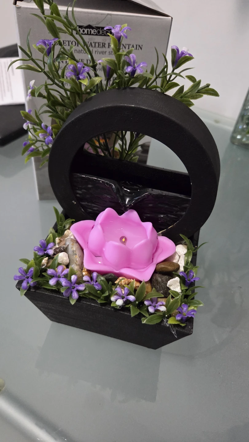 Homdecor Tabletop Water Fountain with Pink Lotus