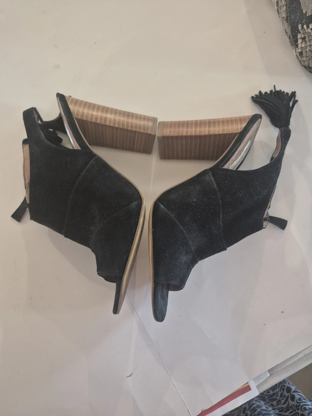 Halogen Black Suede Block Heel Open Toe Booties - photo 4