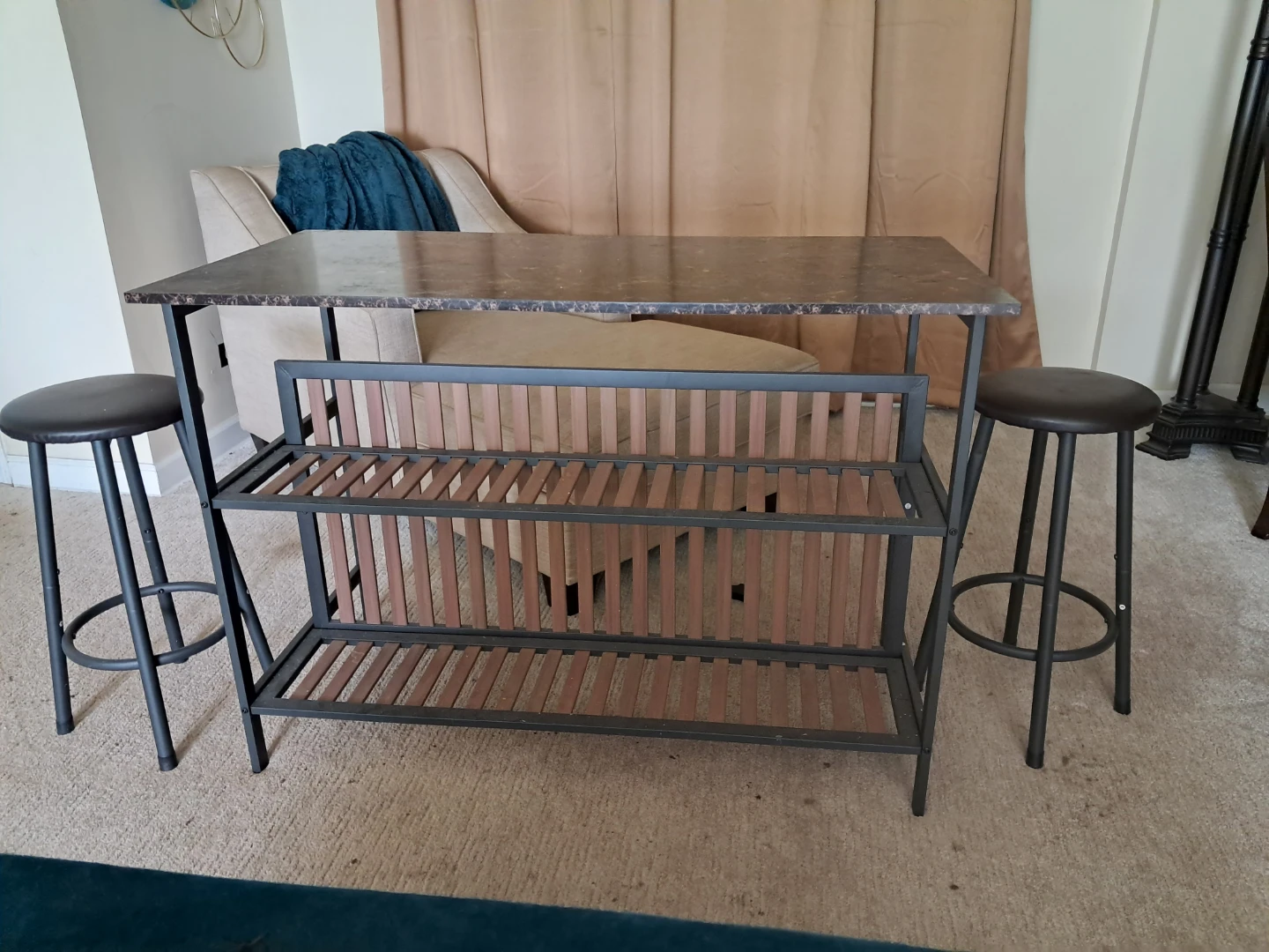 Bar Table with 2 Stools and Storage Shelves