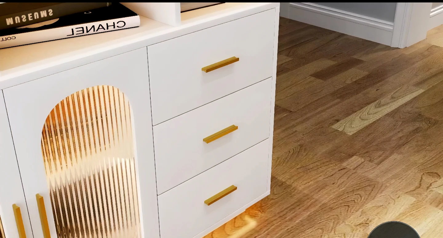 White Storage Cabinet with 3 Drawers and Frosted Glass Doors - photo 2