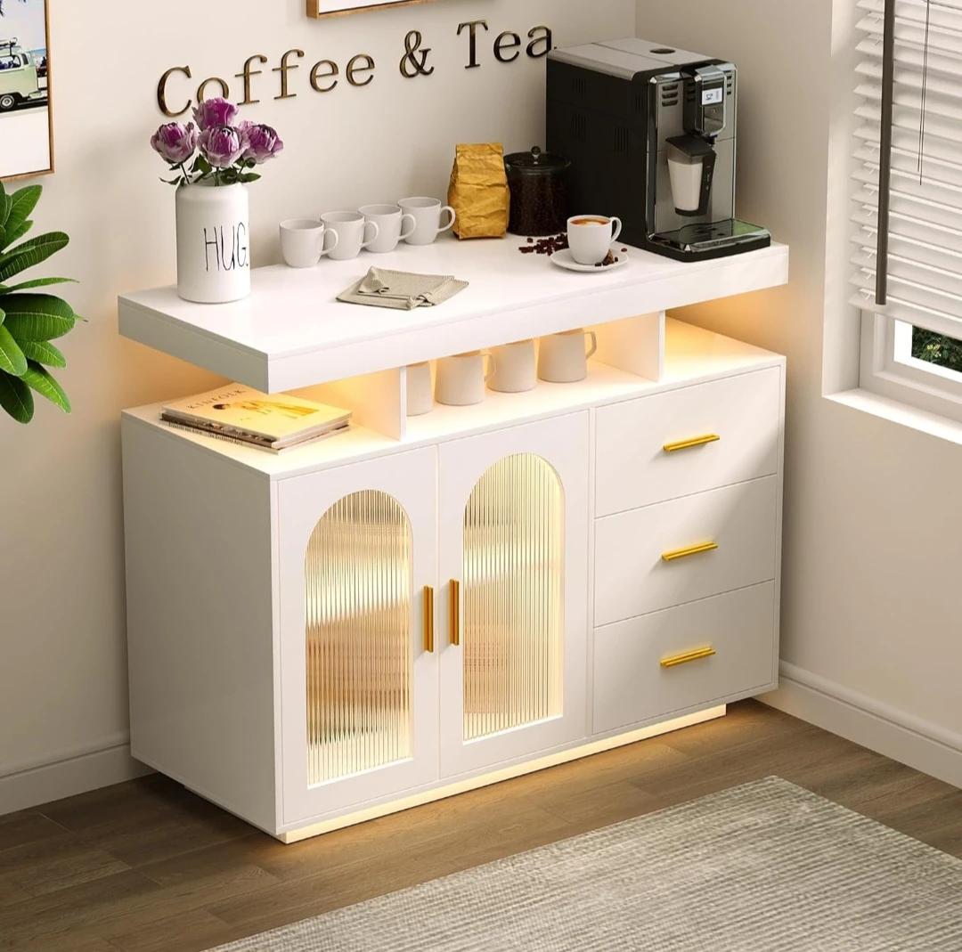 White Storage Cabinet with 3 Drawers and Frosted Glass Doors - photo 4