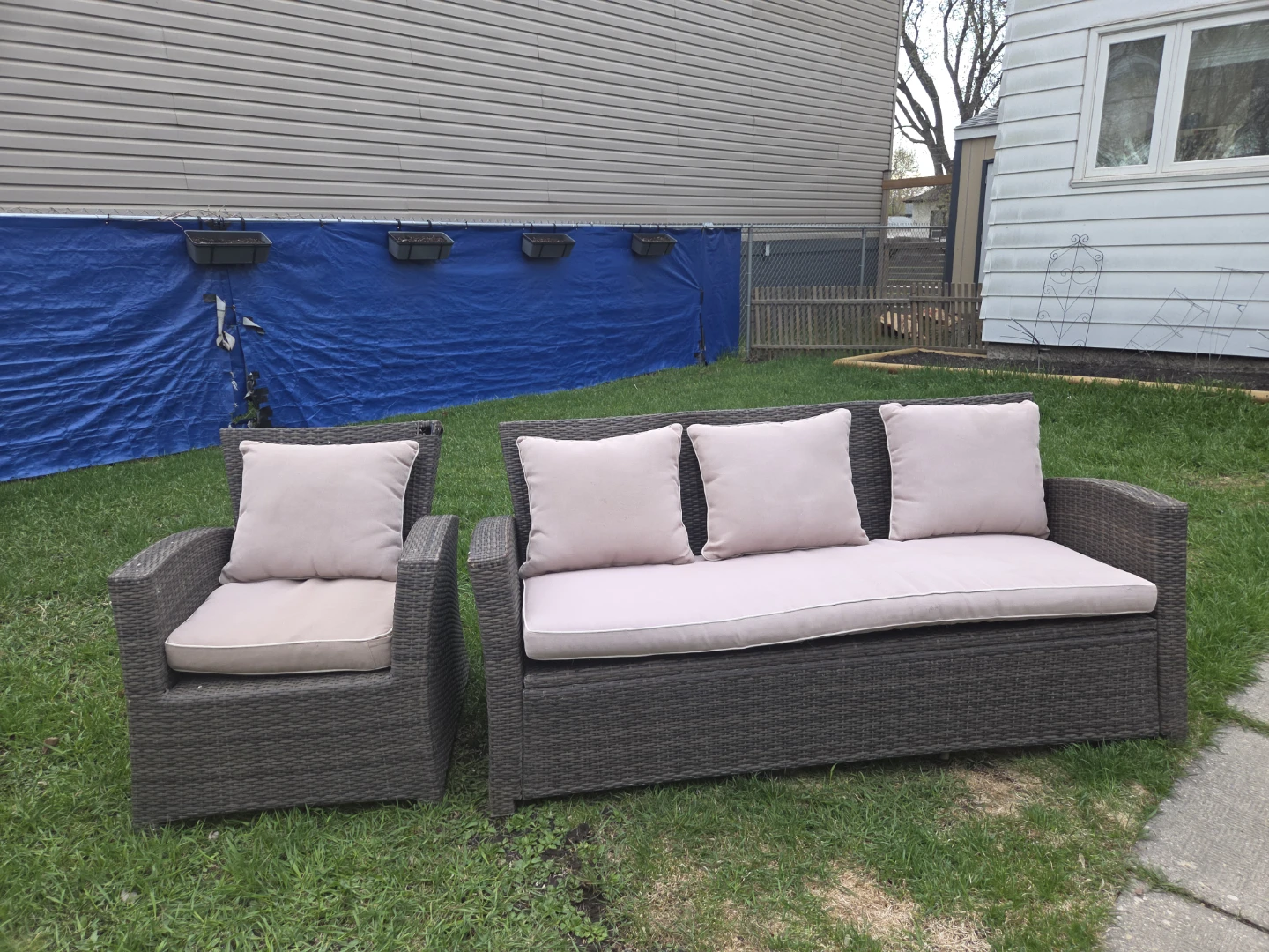 Wicker Patio Set - Loveseat and Chair with Cushions