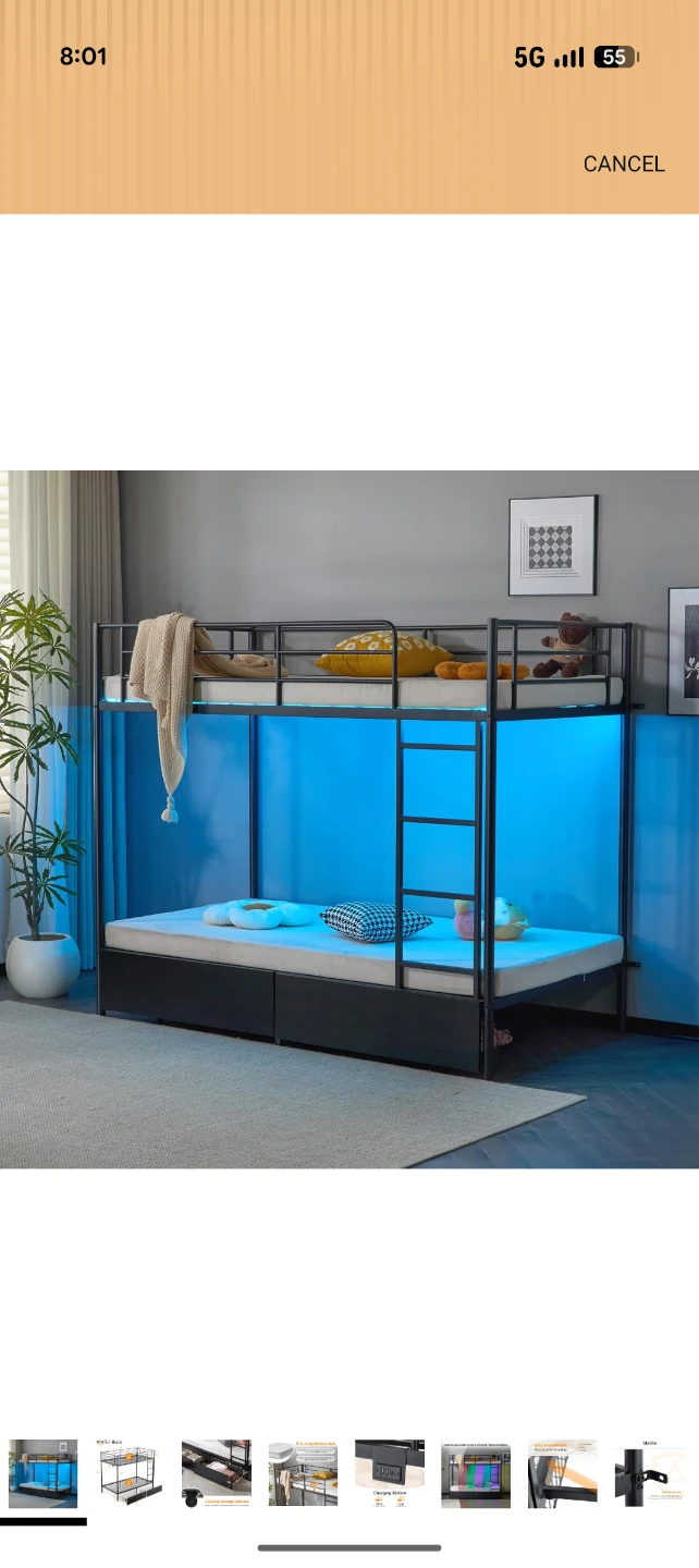 Black Metal Twin Over Twin Bunk Bed