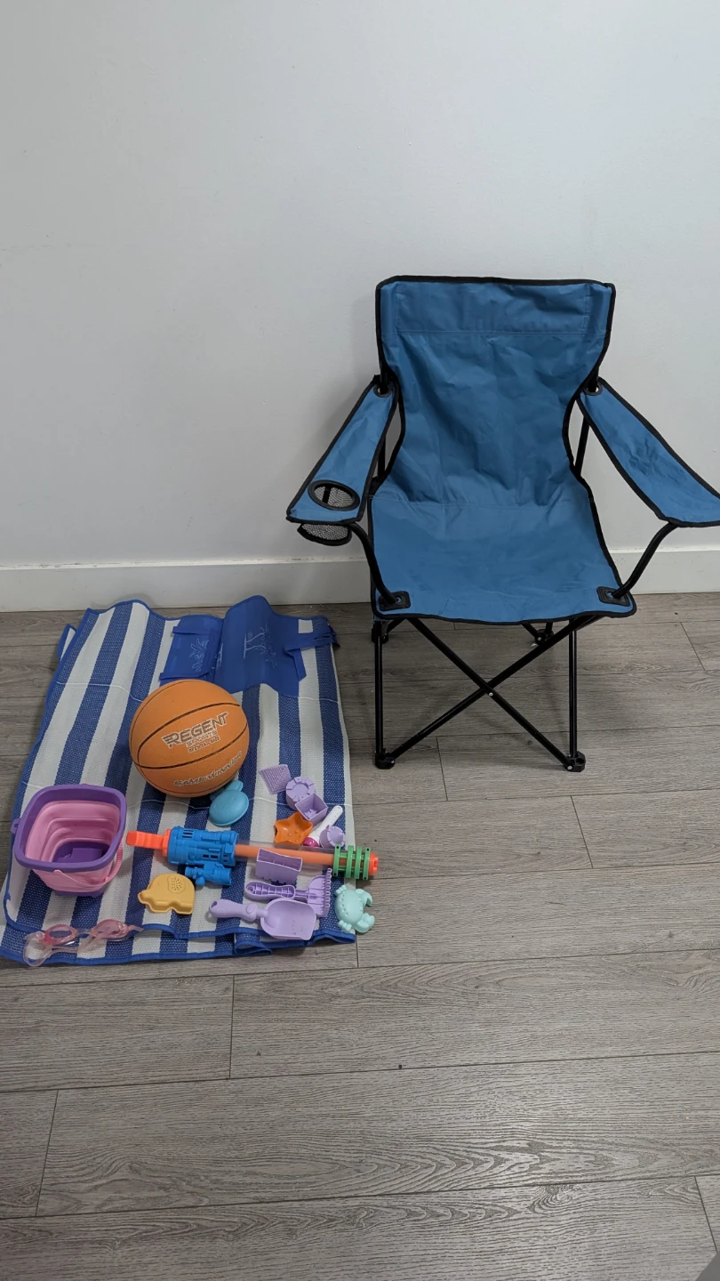 Blue Folding Camp Chair with Beach Toys and Ball - photo 2