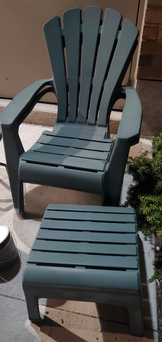Set of 2 - Green Adirondack Chairs & Ottomans & Matching Table