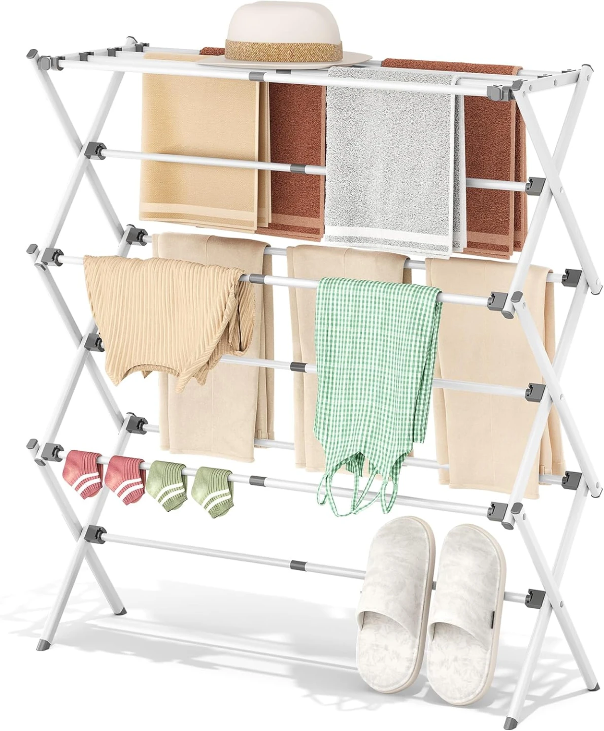APEXCHASER Clothes Drying Rack, Expandable 3 Tiers Foldable