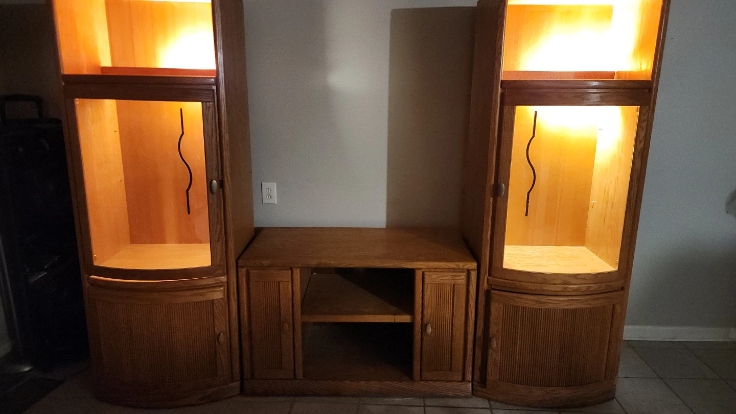 Wooden Entertainment Center with Storage Cabinets - photo 3