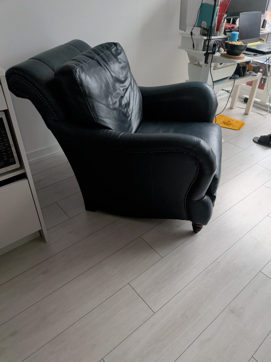 Dark Blue Leather Accent Chair - photo 2