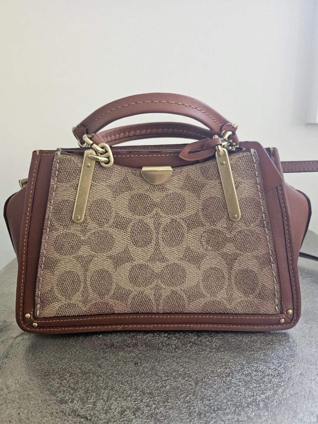 Coach Brown Leather & Signature Canvas Top Handle Bag