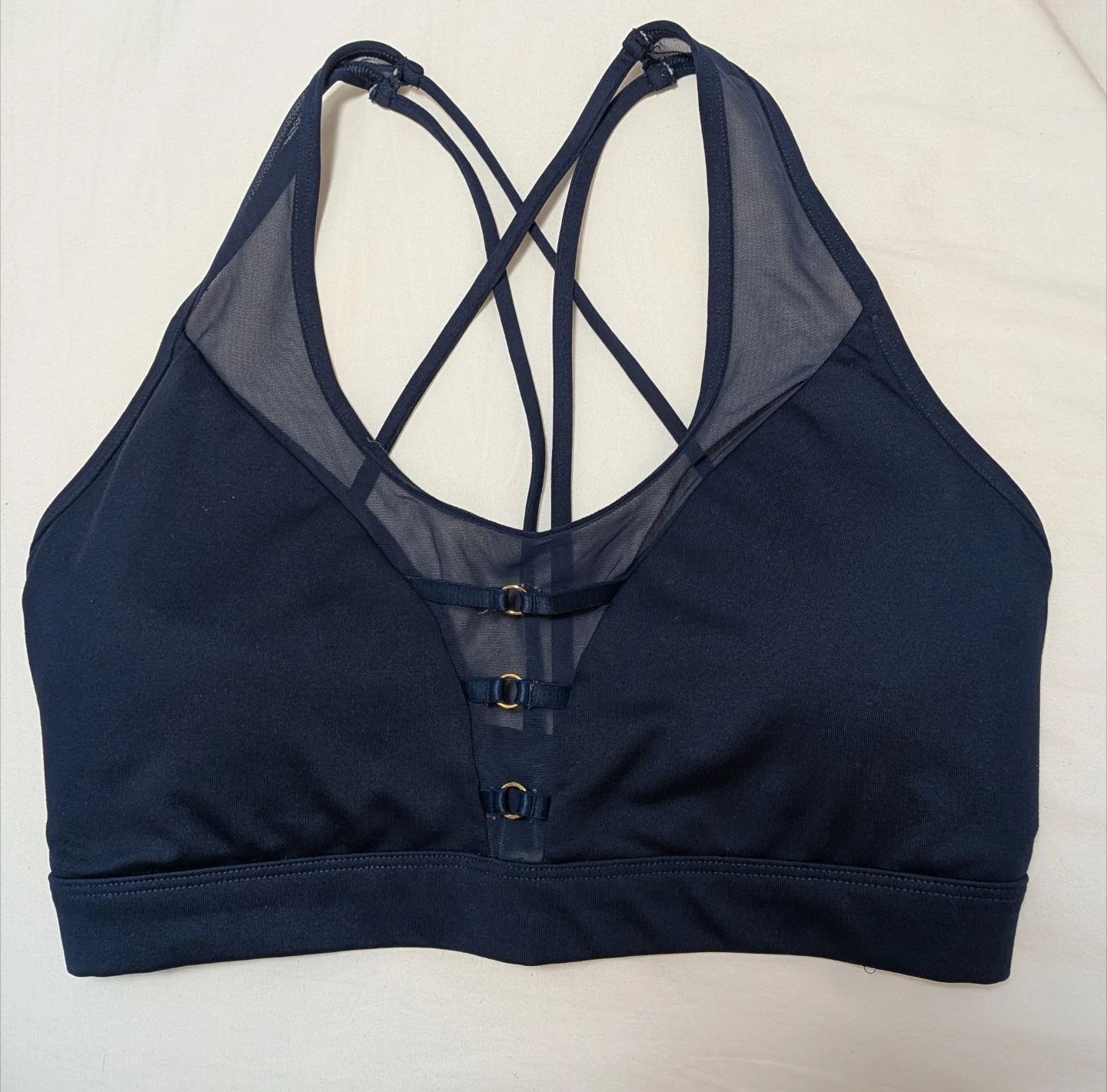Navy Mesh Sports Bra with Strappy Back