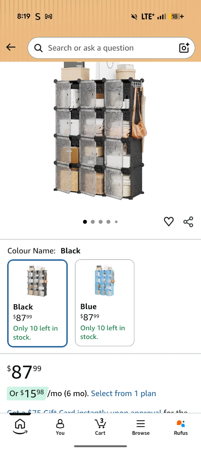 Black Modular Storage Cube Organizer