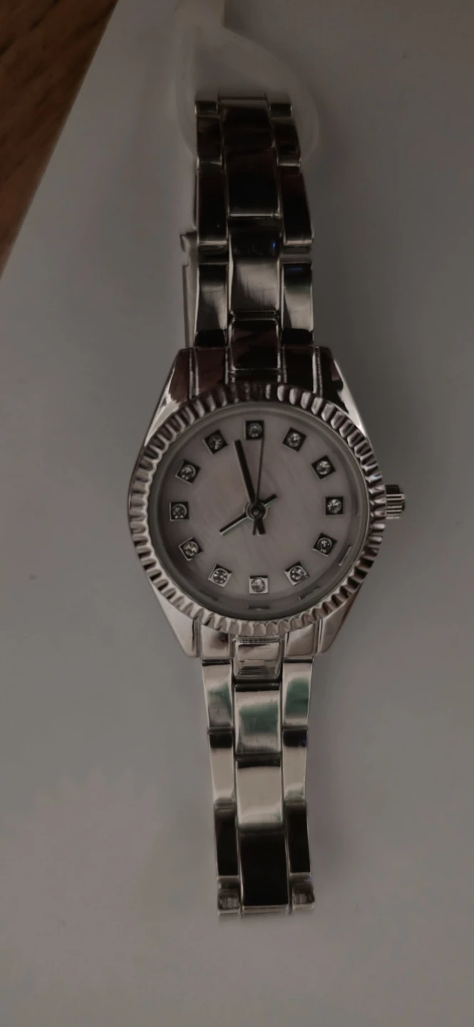 Silver Analog Watch with Rhinestones