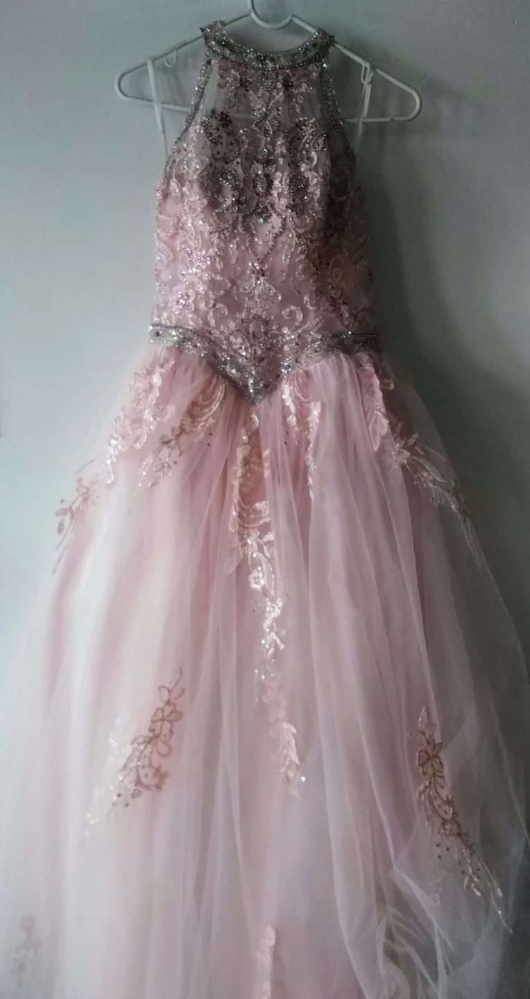 Pink Crystal Halter Neck Prom Dress - photo 3