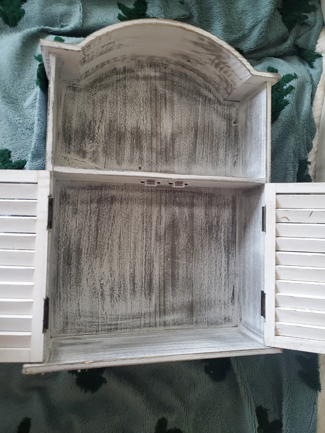 Distressed White Wood Shelf with Doors - photo 2