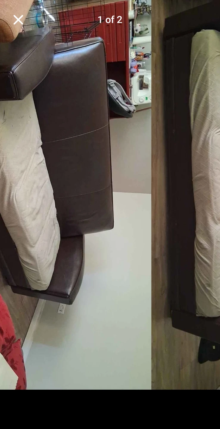 Brown Faux Leather Sofa. - photo 2