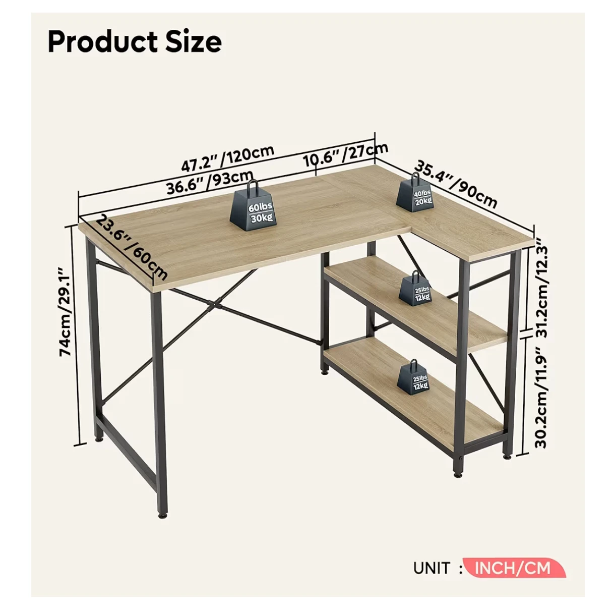 L-Shaped Computer Desk with Monitor Stand and Shelves - photo 4