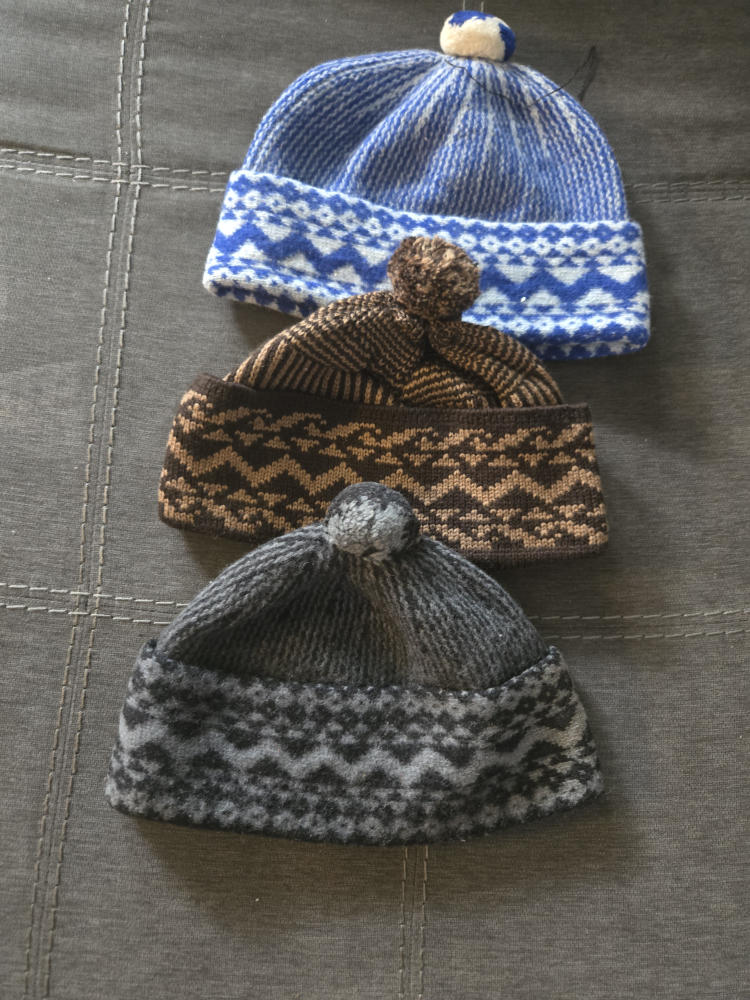 Lot of 3 Knit Beanie Hats with Pom Poms