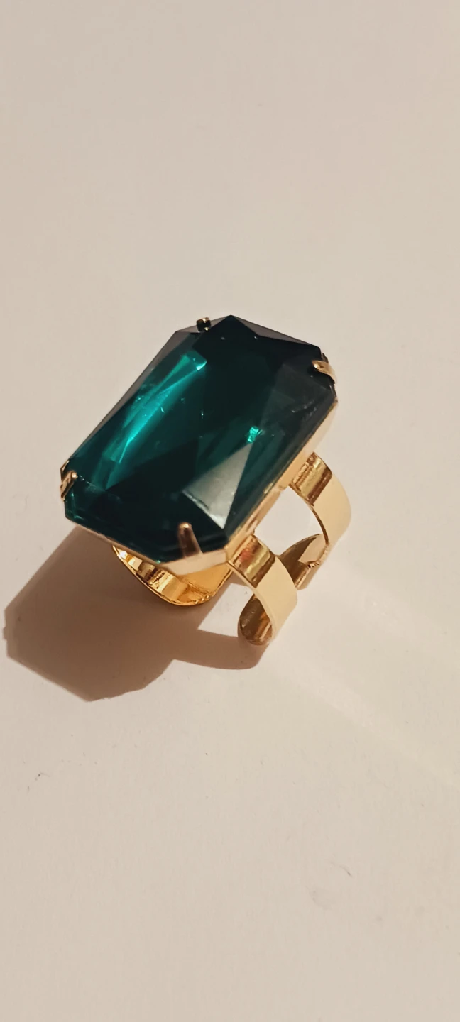 Gold Tone Statement Ring with Large Green Stone Cabochon - photo 2