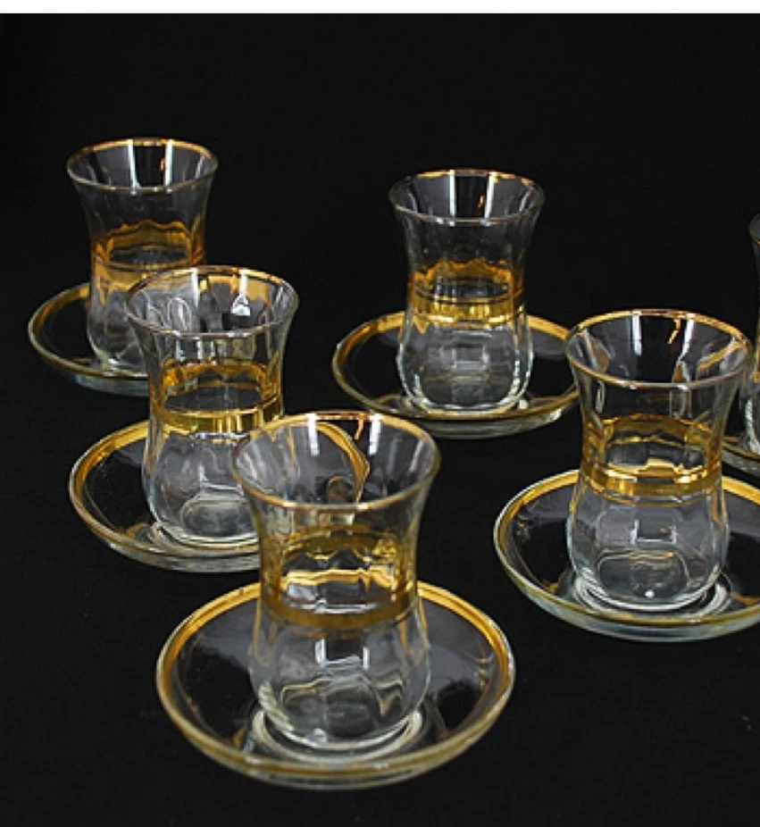 Set of 5 Turkish Tea Glasses with Saucers