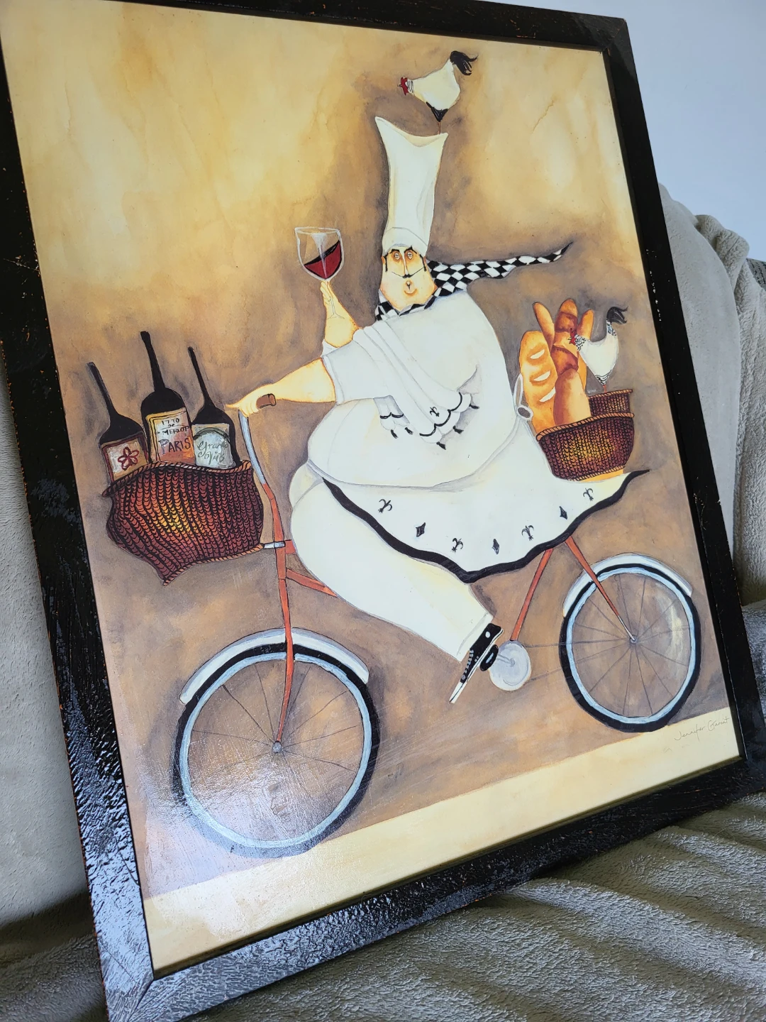 Art Print - Chef on Bicycle with Wine and Bread