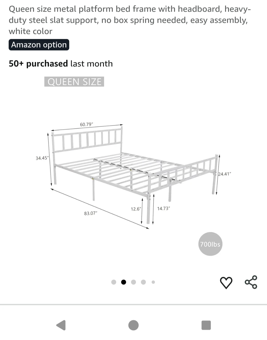 FULL(Double) Metal Platform Bed Frame with Headboard - White - photo 3