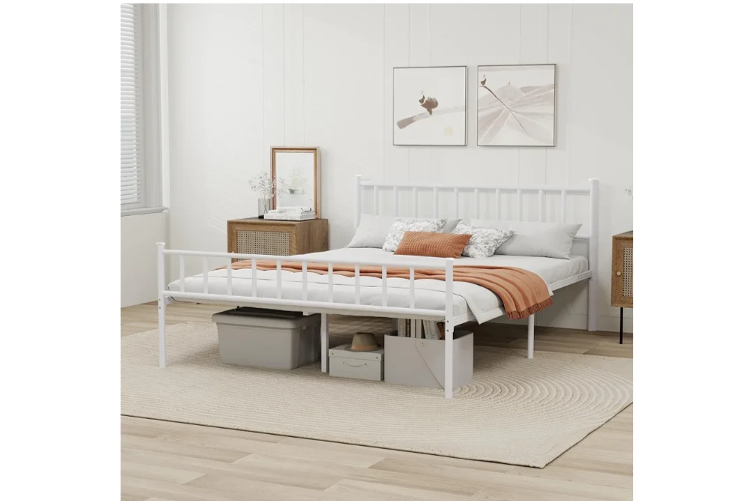 FULL(Double) Metal Platform Bed Frame with Headboard - White - photo 4