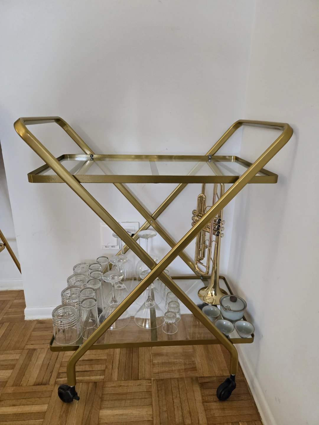 Gold Bar Cart with Glass Shelves - photo 2