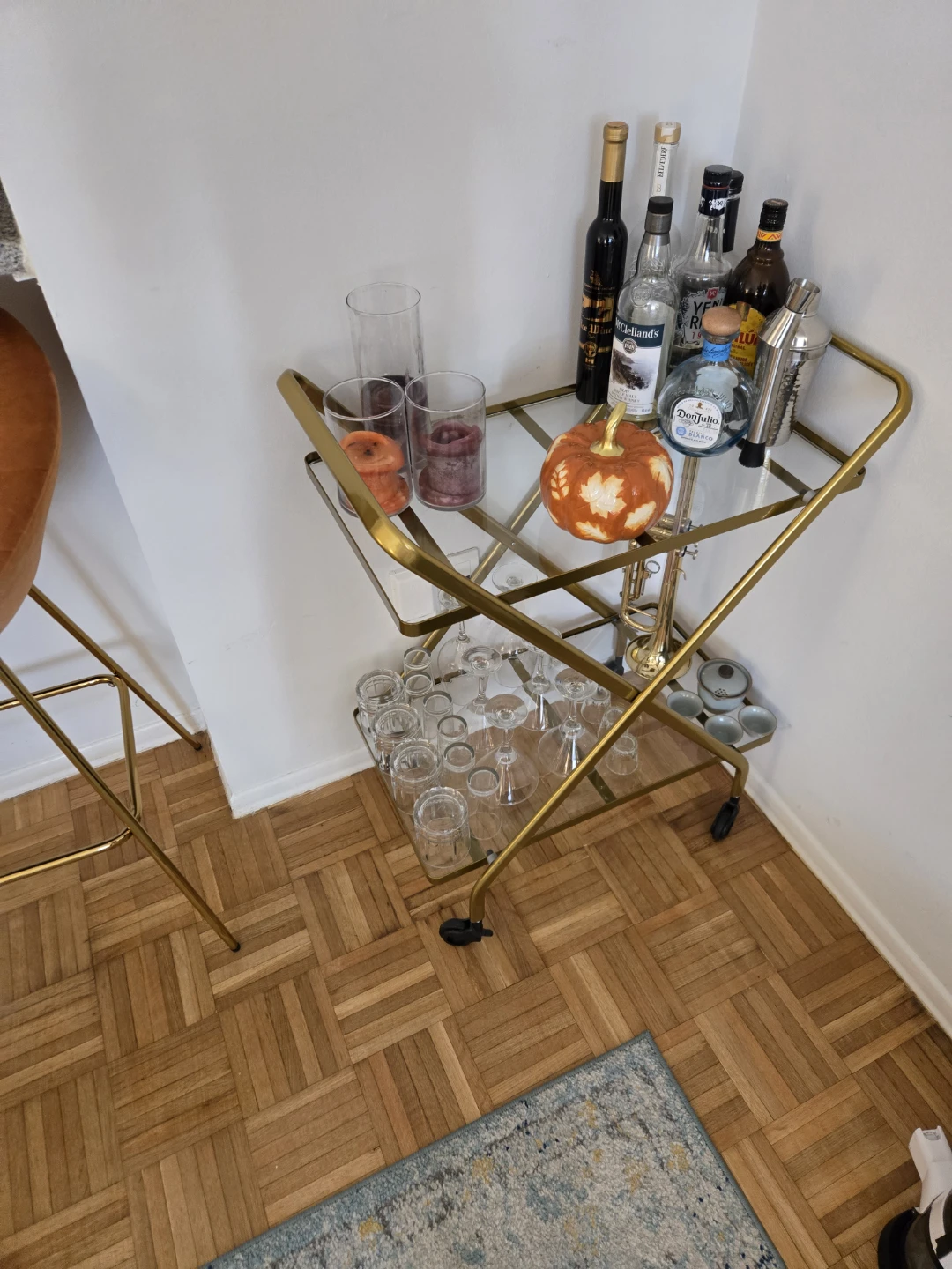 Gold Bar Cart with Glass Shelves - photo 3