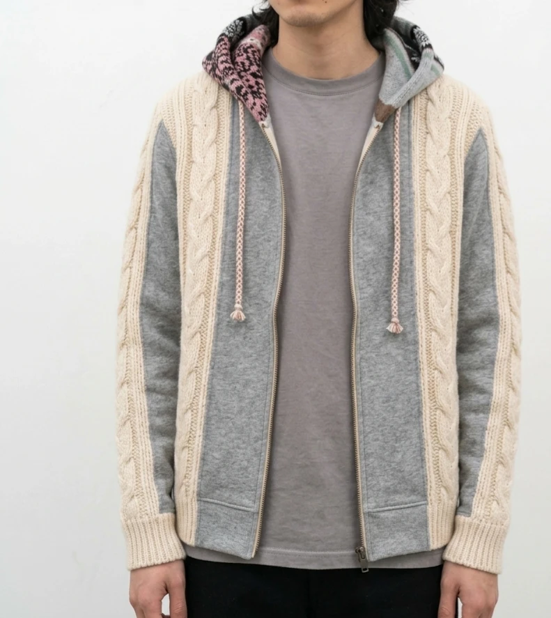 Zip-Up Hoodie with Cable Knit Panels - photo 3