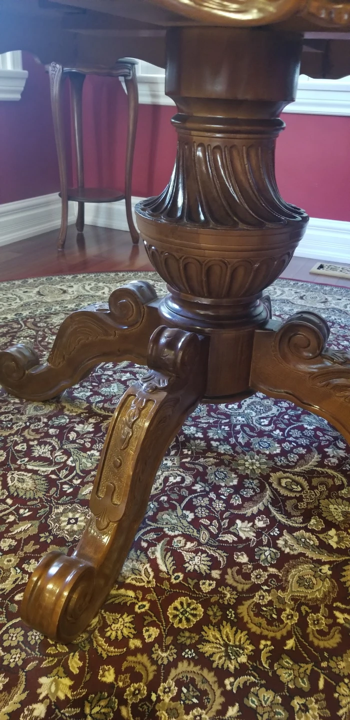 Wood Dining Table with Carved Pedestal Base and 6 chairs - photo 3