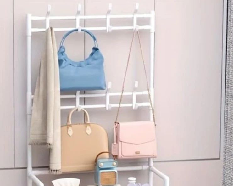 2 layers White Hall Tree Coat Rack with Shoe Storage Shelves - photo 4