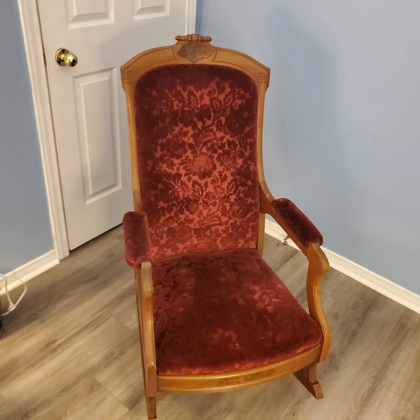 Vintage Red Velvet Rocking Chair - photo 2