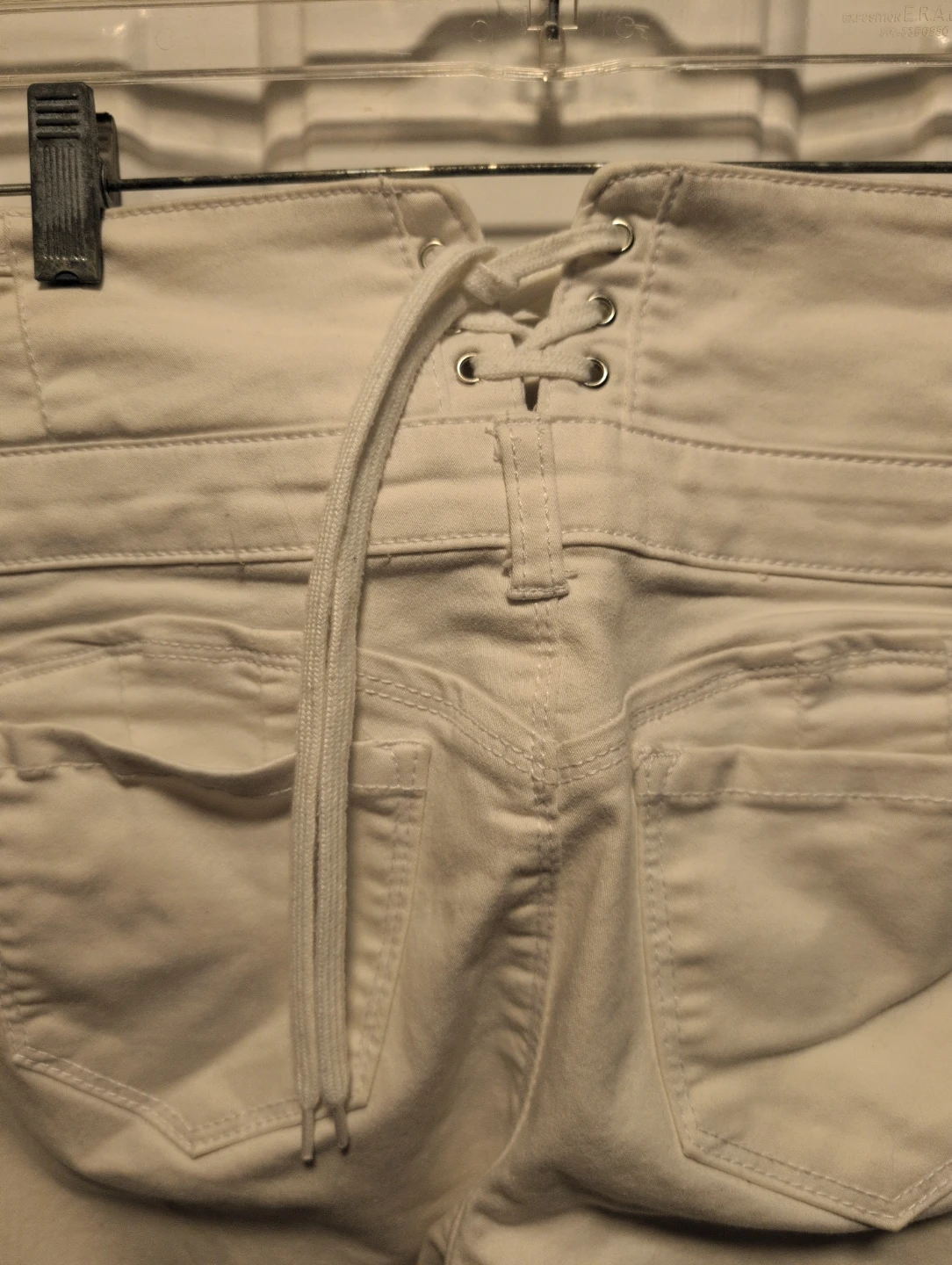 White High-Waisted Lace-Up Skinny Jeans - photo 5
