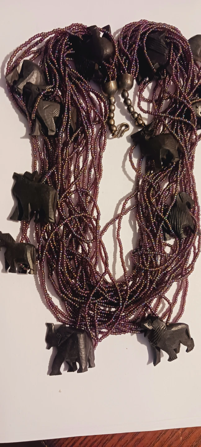 Purple Beaded Necklace with Carved Animal Charms - photo 2