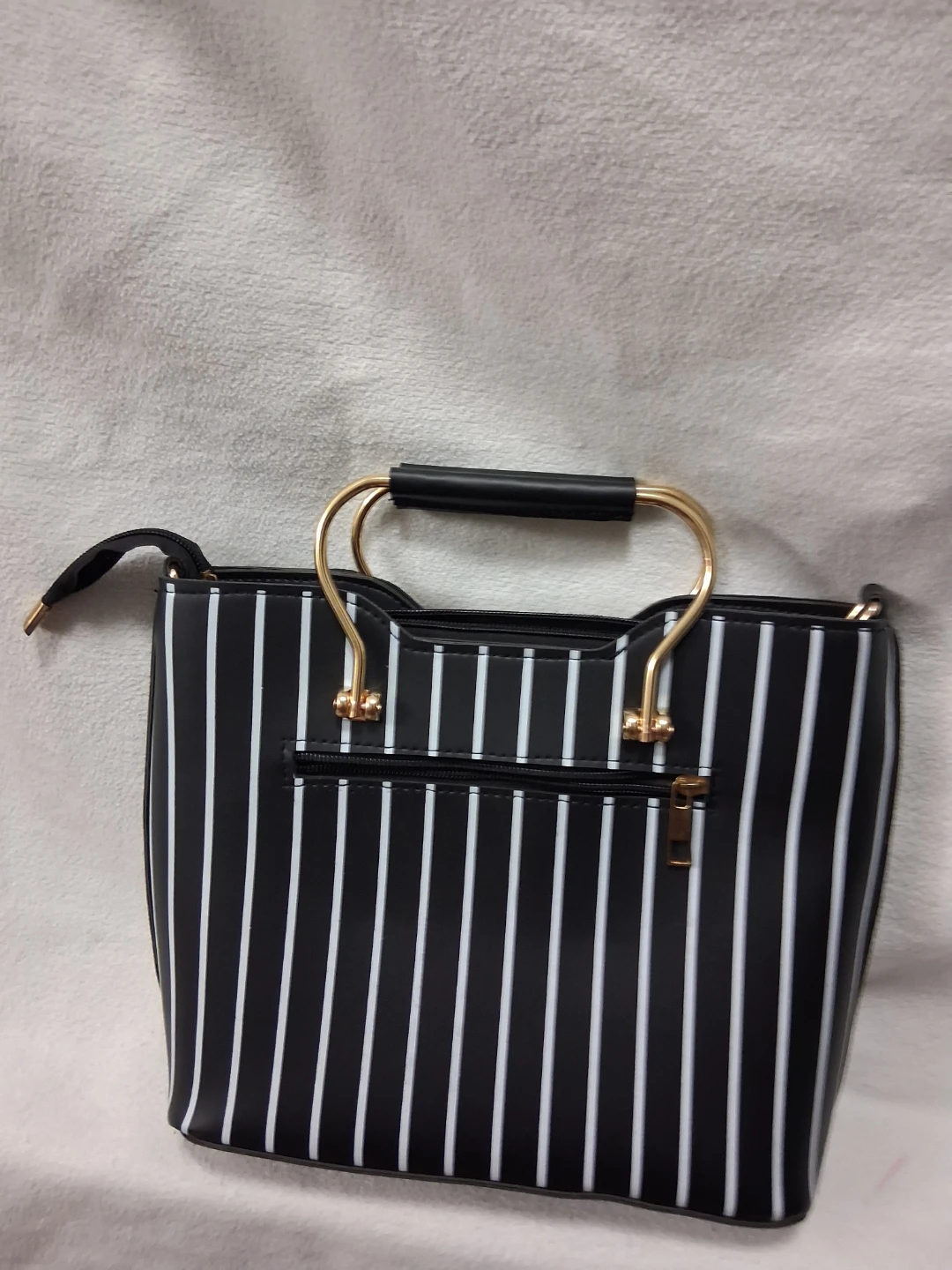 Charles & Keith Smal Totes Bag - Black and White Stripes - photo 3