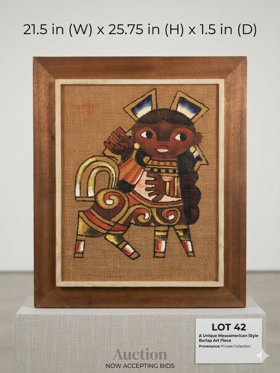 Vintage 1974 Mid-Century Modern Burlap Painting