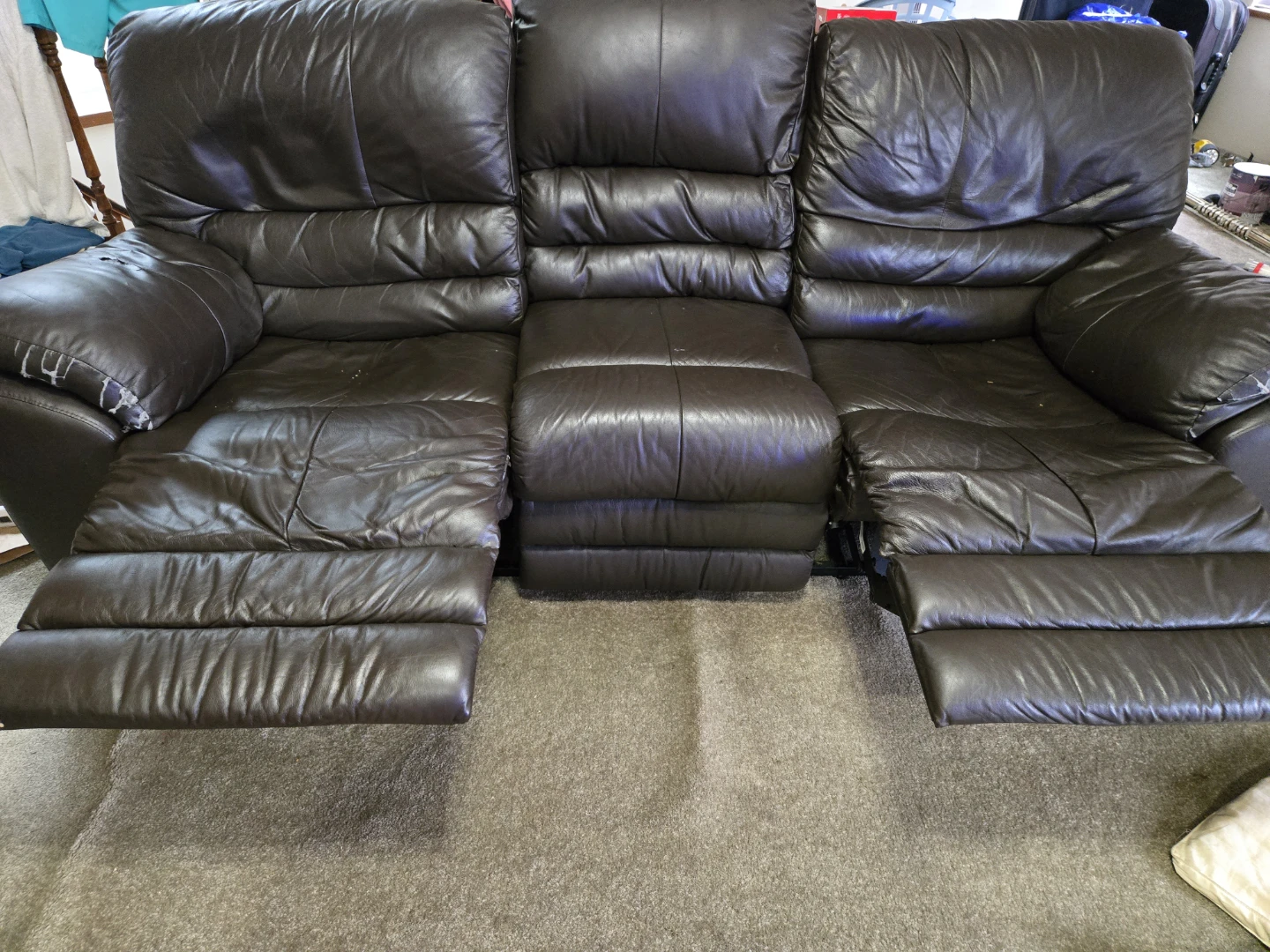 Brown Faux Leather Reclining Sofa - photo 3