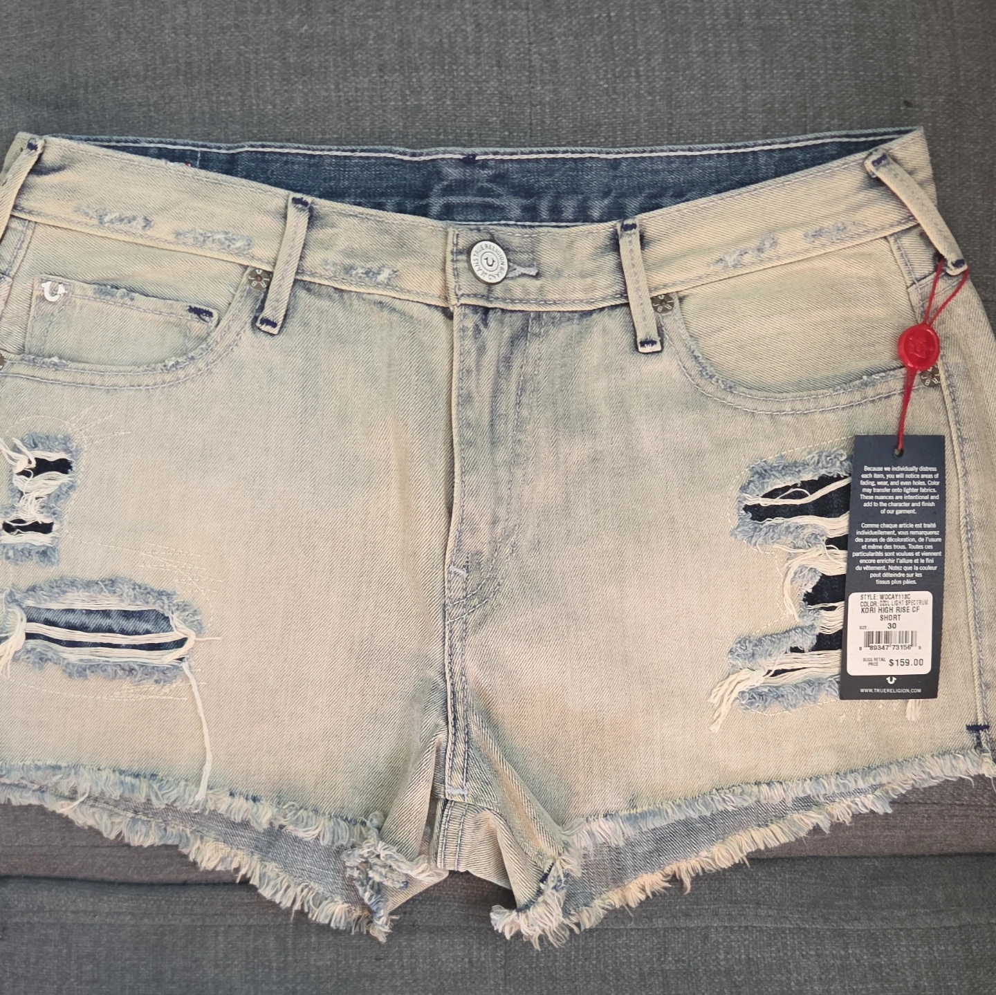 True Religion Women's Distressed Denim Shorts Size 30