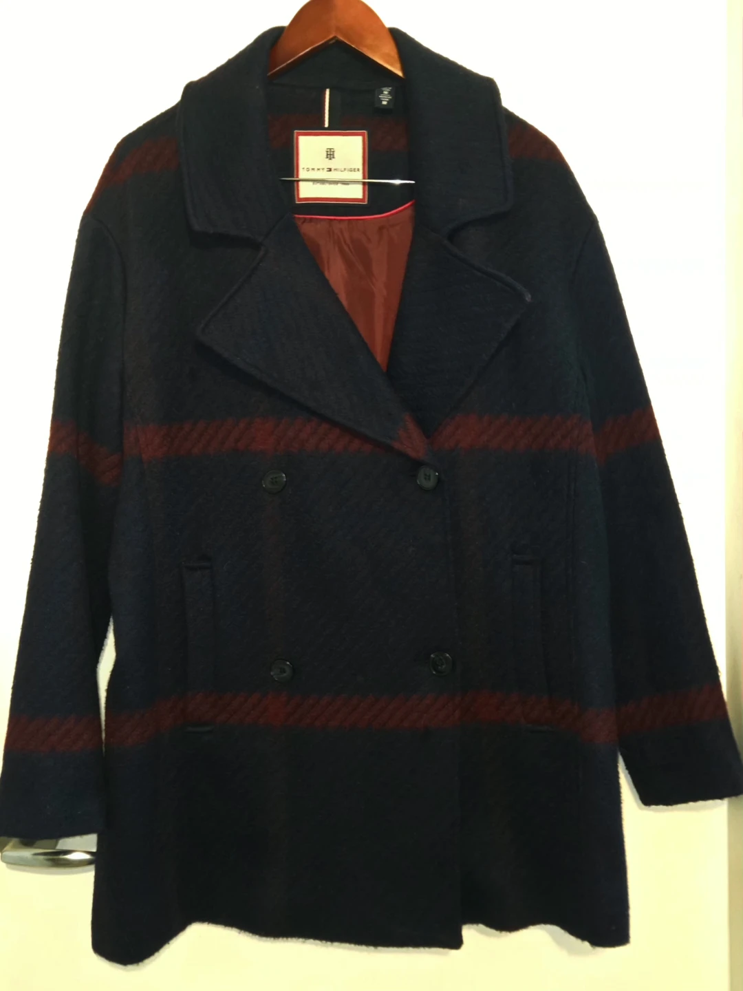 Tommy Hilfiger Plaid Double Breasted Coat Size Medium