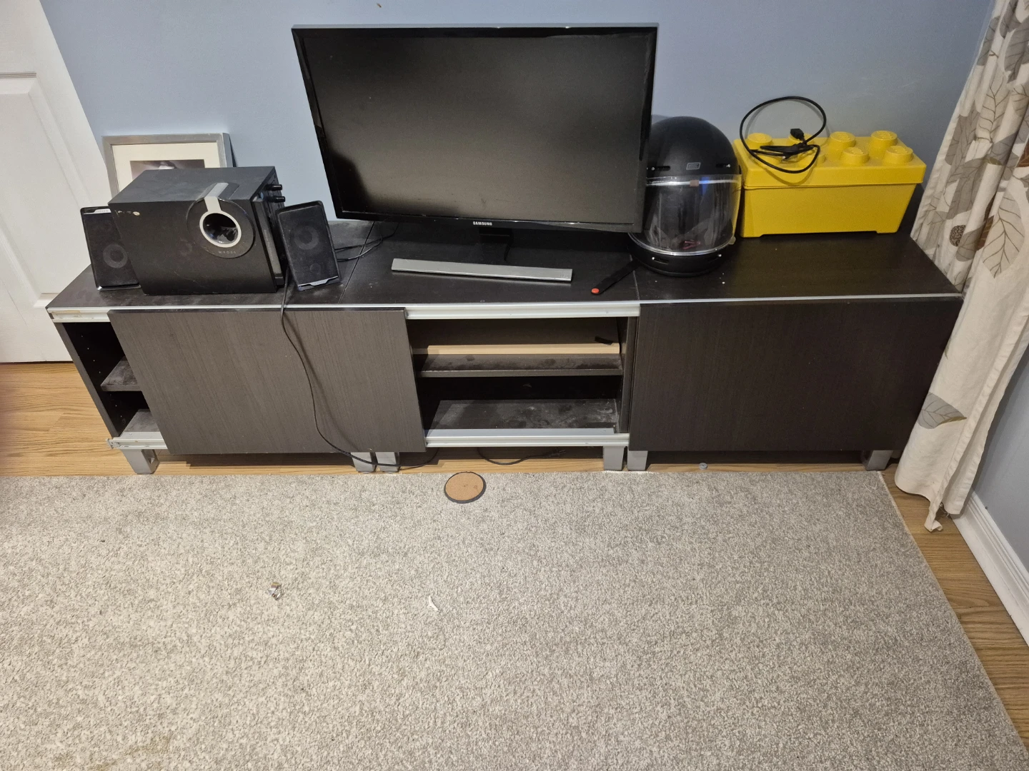 Dark Wood Entertainment Unit with Sliding Doors