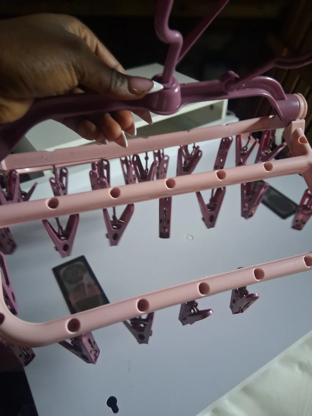 Pink Clothes Drying Hanger with Clips
