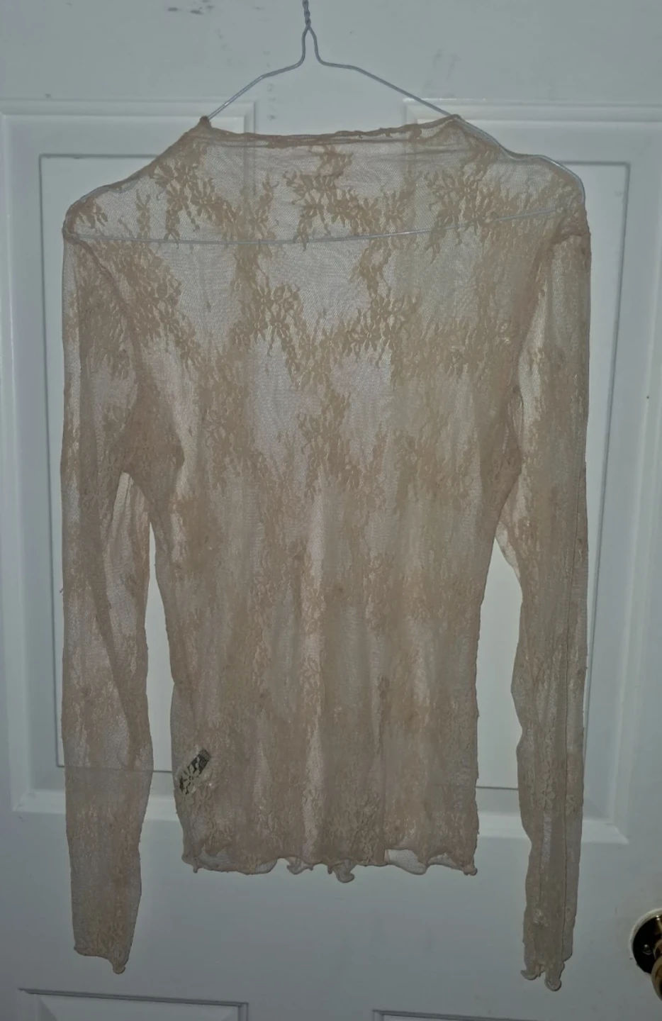 Women's Beige Lace Long-Sleeve Sheer Top - photo 2