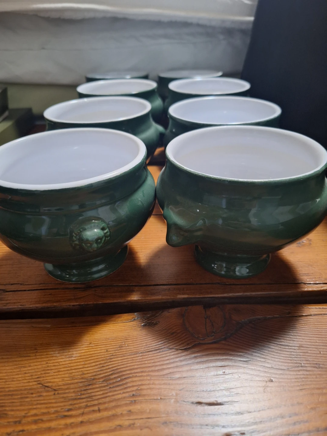 Set of 8 Dark Green Ceramic Soup Bowls