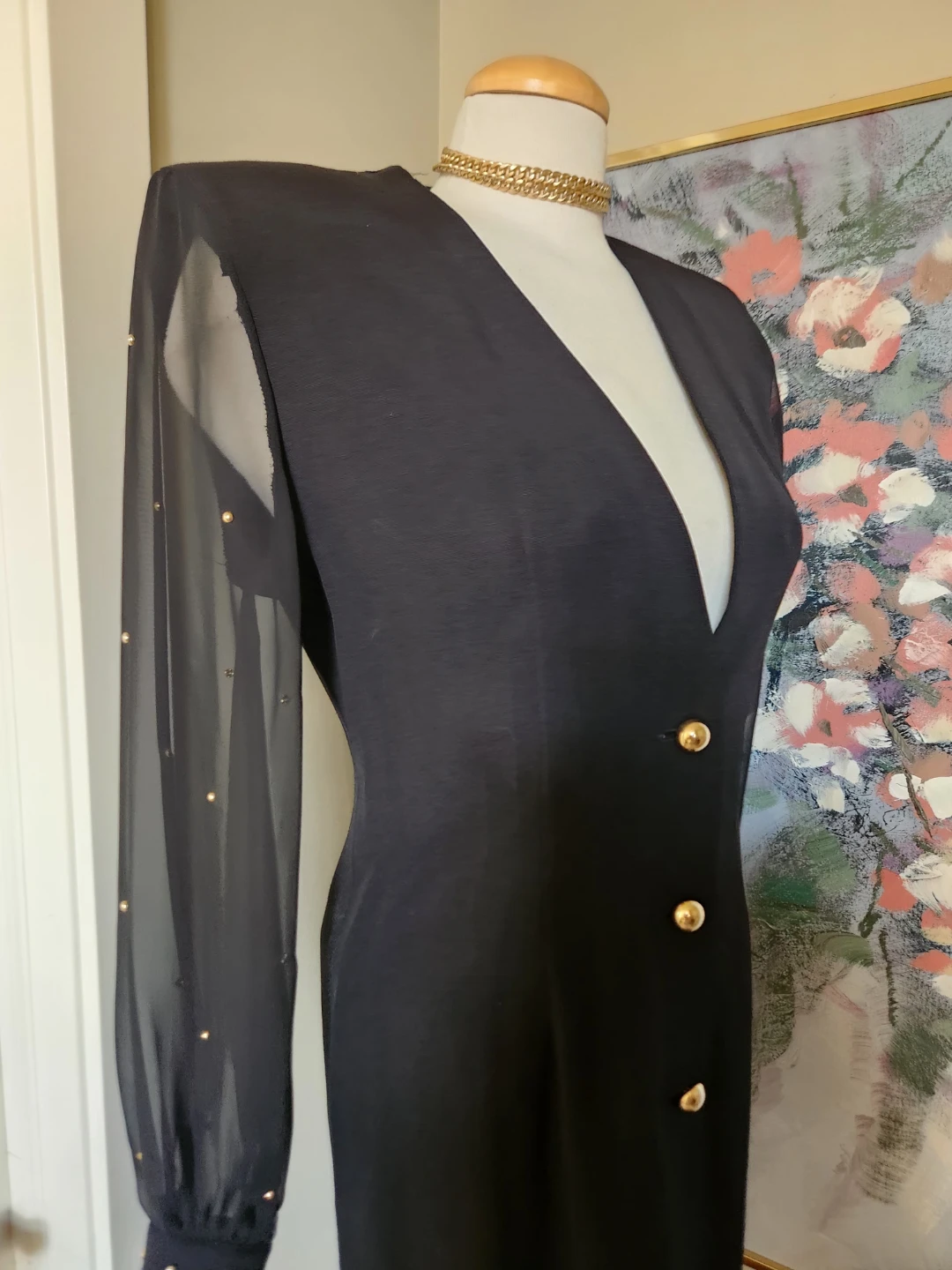 Black Sheer Sleeve Dress with Gold Accents is 80s gold! - photo 4